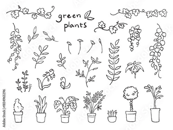 Obraz 植物のカットイラストセット・線画のみ