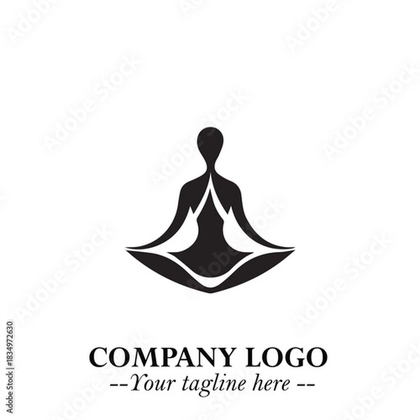 Obraz Woman Yoga Logo Symbol in Black on White Background for Calm Minimalist Wellness Branding Design Art