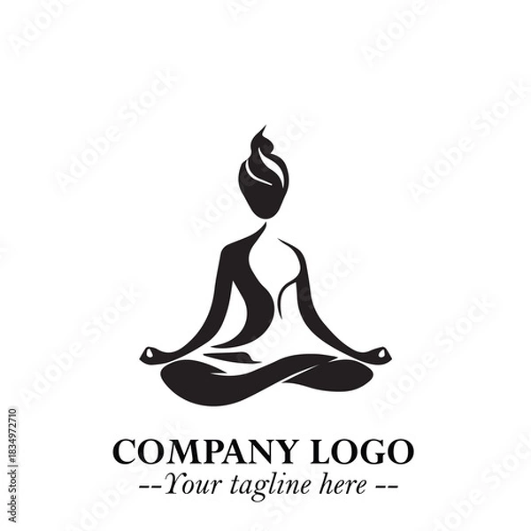 Obraz Woman Yoga Logo Symbol in Black on White Background for Calm Minimalist Wellness Branding Design Art