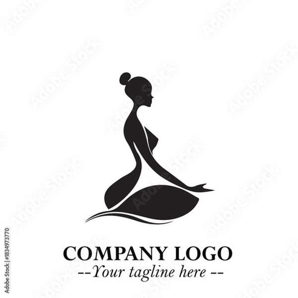 Obraz Woman Yoga Logo Symbol in Black on White Background for Calm Minimalist Wellness Branding Design Art
