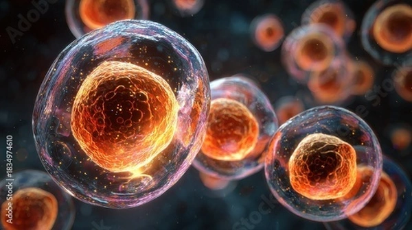 Fototapeta Embryonic stem cells in cellular therapy demonstrating their potential in medical research and regenerative medicine practices for treating various diseases and injuries