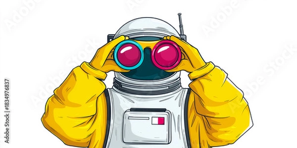 Obraz Astronaut Exploring with Colorful Binoculars