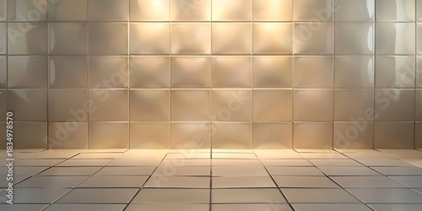 Obraz Warm, inviting studio space with textured walls and reflective floor, illuminated by soft light.