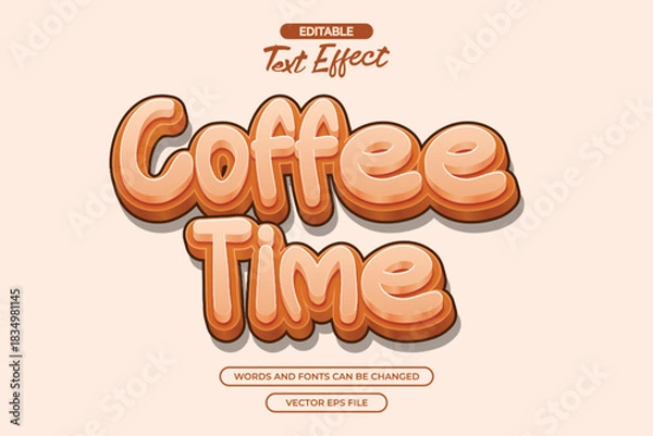 Obraz Coffee time editable text effect with 3d cartoon text style