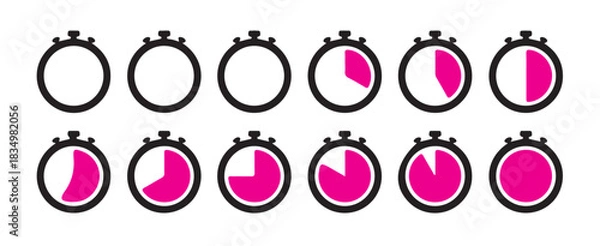 Fototapeta Stopwatch timer icons set displaying various percentages of completion countdown elapsed time progress