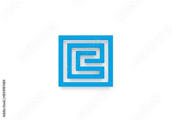 Fototapeta Geometric blue labyrinth pattern with shadow on white background.