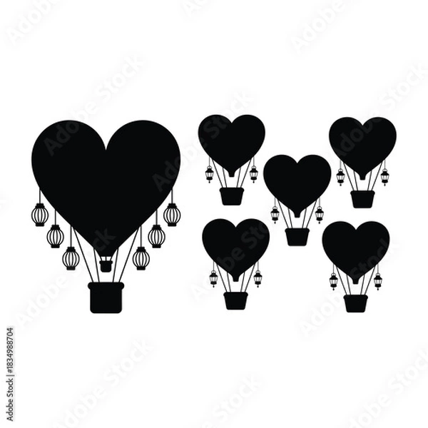 Obraz Heart-Shaped Hot Air Balloon With Hanging Mini Lanterns.