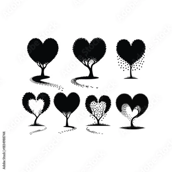 Obraz Heart-Shaped Tree With Falling Petal Leaves.