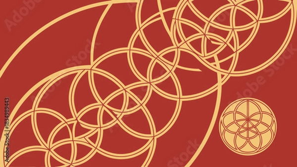 Fototapeta Geometric pattern with interlocking circles on a red background