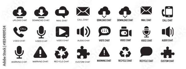Fototapeta Set of modern chat icons upload download mail call video audio voice warning recycle custom chat bubble elements