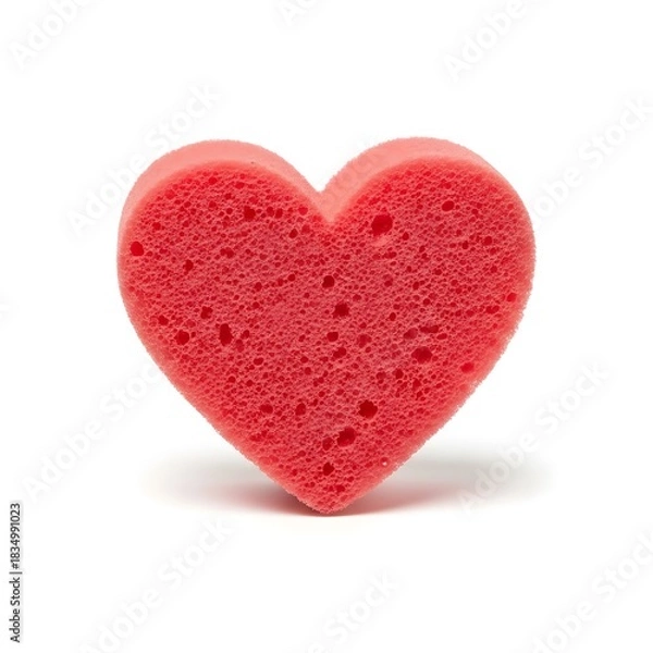 Fototapeta Red heart shaped sponge isolated on white background.