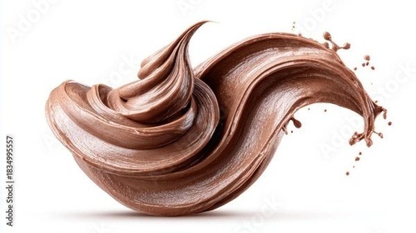 Fototapeta Swirling chocolate frosting isolated on a white background, perfect for desserts