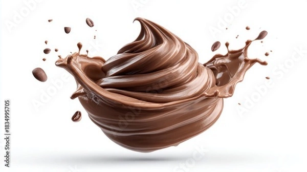 Fototapeta Delicious swirl of chocolate with coffee beans against a white background