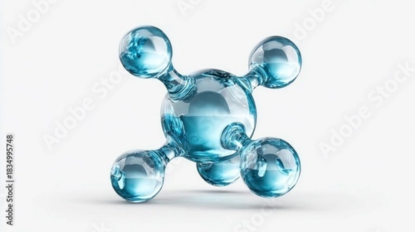 Fototapeta Abstract 3D illustration of a molecule or atom structure in blue glass