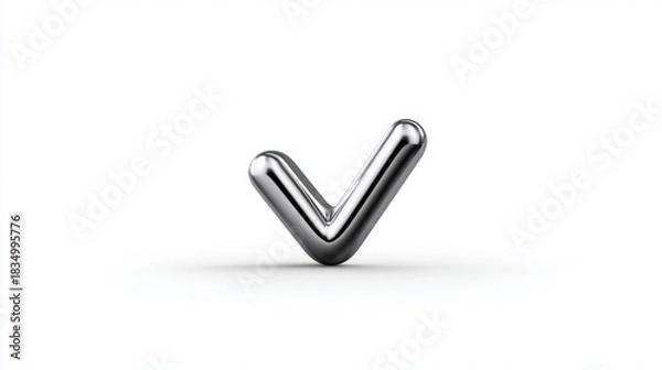 Fototapeta Shiny chrome check mark symbol isolated on a white background