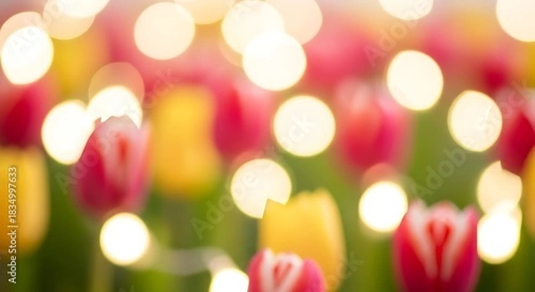 Fototapeta Blurred flowers with soft, glowing lights create a magical, dreamy atmosphere.
