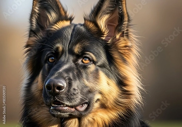 Obraz Majestic canine with alert gaze and richly colored fur looks intently forward.