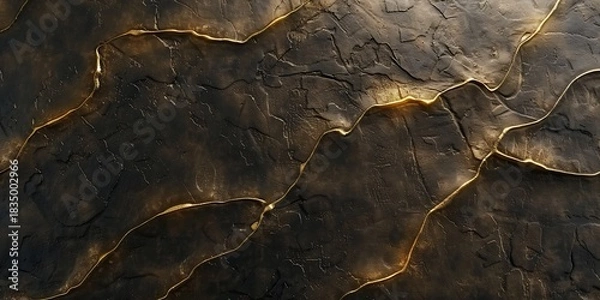 Obraz Dark textured surface with elegant golden veins, abstract background.