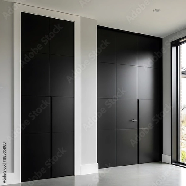 Obraz Modern black panel doors complement a minimalist interior.