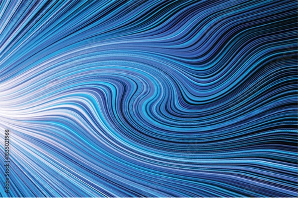 Obraz Bright glowing blue distorted lines on black back	