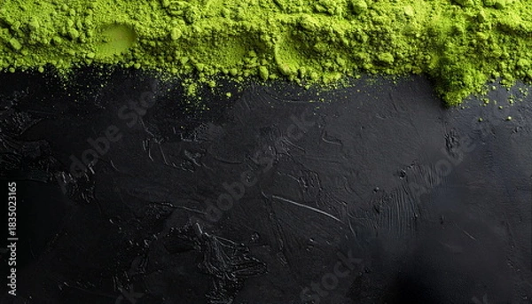 Fototapeta 黒い背景に置かれた鮮やかな抹茶のパウダーのフレーム　粉末緑茶、高級和風素材