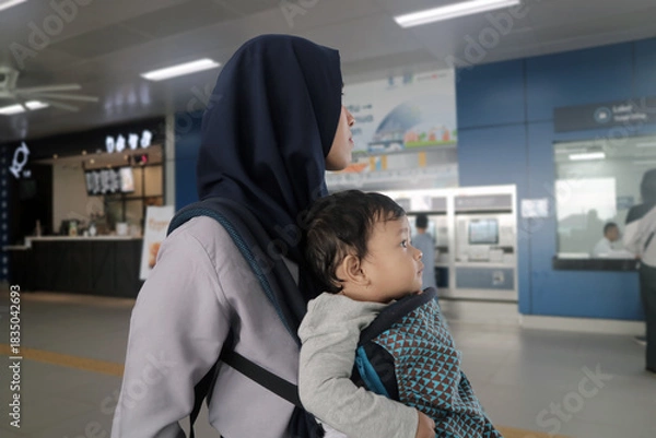 Obraz Mother Carrying Toddler in Front Carrier