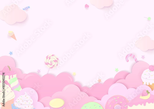 Obraz Pastel dessert on pink cloud background