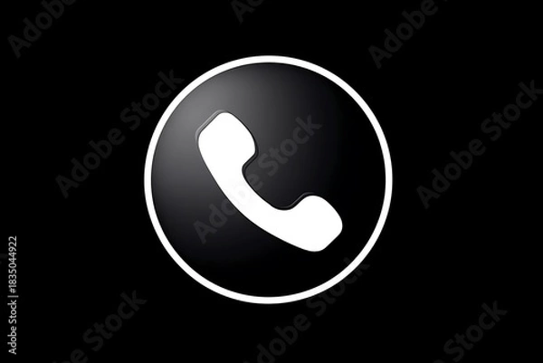 Fototapeta Minimalist White Phone Icon in Black Circle for Mobile UI Call Button Contact App Communication Symbol on Transparent Background