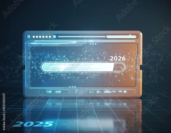 Fototapeta Glowing tech display with progress bar for year 2026