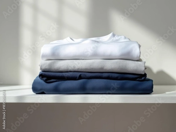 Fototapeta Folded fabrics stack in bright sunlight