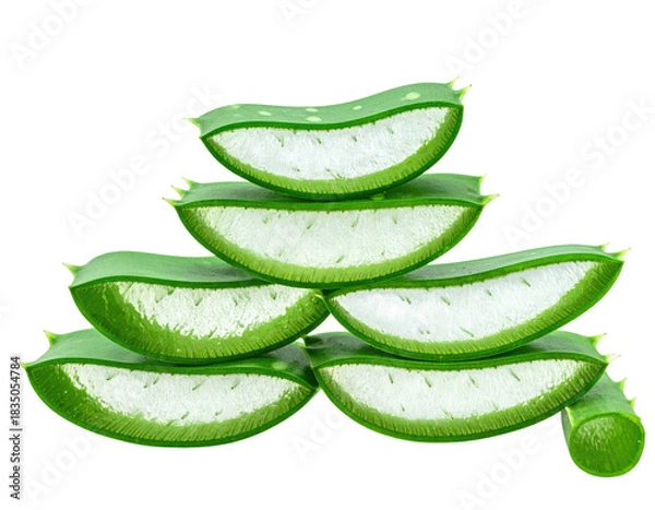 Fototapeta Stacked aloe vera slices with juicy white gel inside.