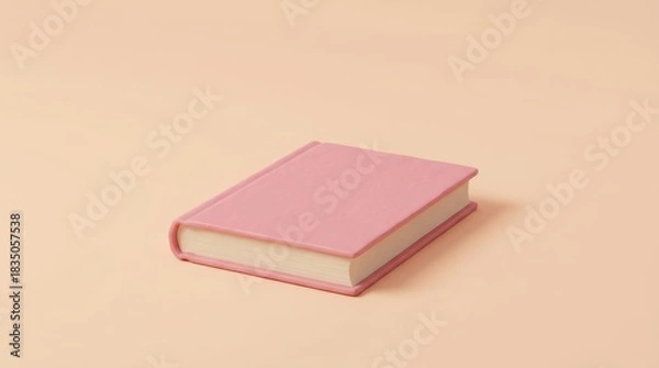 Obraz Minimalist composition with a closed pink hardcover book placed on a soft pastel peach background, emphasizing simplicity, calm, and modern design aesthetic.