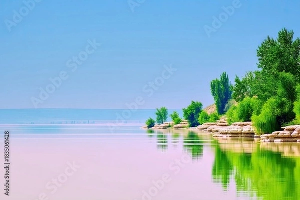 Obraz Lakeshore with Trees Reflected in Water