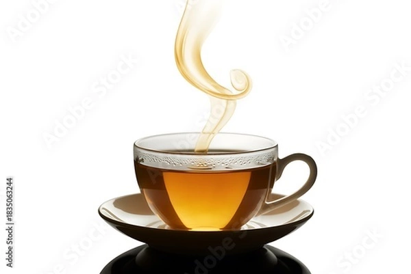 Fototapeta Savor the moment with a steaming cup of tea, perfect for relaxation, wellness, and adding a touch of elegance to your designs or promotions today