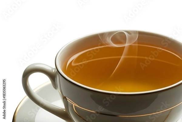 Fototapeta Enjoy a calming moment with a cup of steaming tea, perfect for relaxation and mindfulness, ideal for wellness blogs and healthy lifestyle content