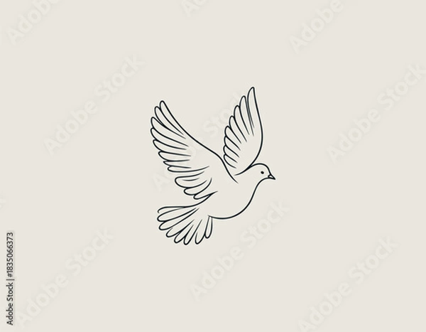 Obraz White dove line art forms peaceful flying symbol in clean black vector illustration