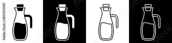 Fototapeta Four variations of oil or liquid dispenser with handle and lid, presented on black and white backgrounds