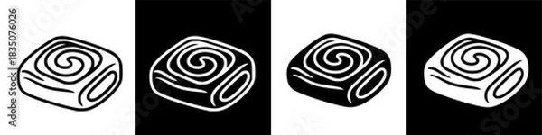 Fototapeta Four variations of a minimalist cinnamon roll icon, a simple hand-drawn line art pastry sketch for a pen.svg style design
