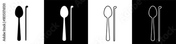 Fototapeta Four variations of spoon and chopstick icons presented in black and white designs