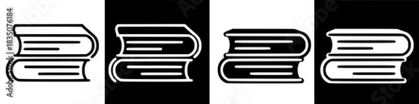 Fototapeta Four variations of stacked books icon in black and white illustrating knowledge and learning