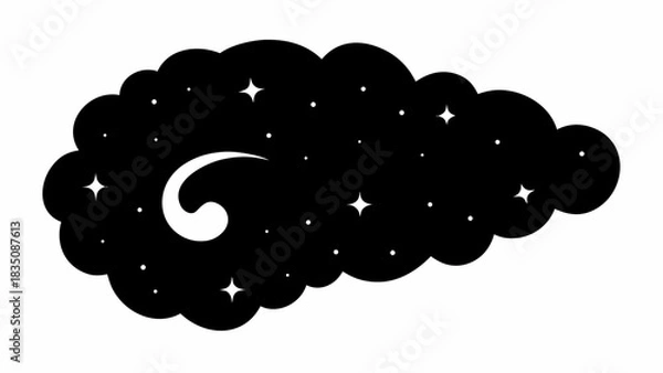 Fototapeta Black cloud with white crescent moon and stars scattered inside in a vector illustration