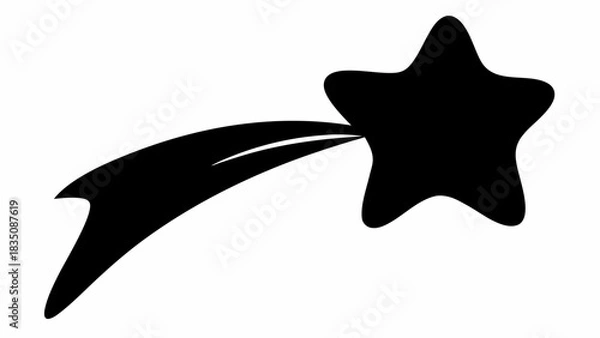 Fototapeta Illustration of a black shooting star with a tail isolated on a white background in a simple design