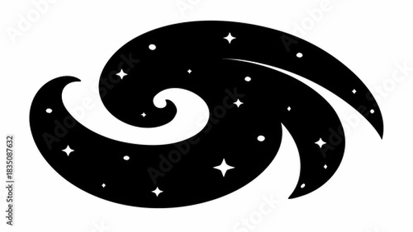 Fototapeta Stylized black and white galaxy with swirling arms and scattered stars illustration design here