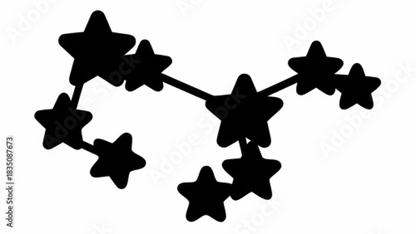 Fototapeta Silhouette of a constellation with various sized stars connected by lines in the night sky view