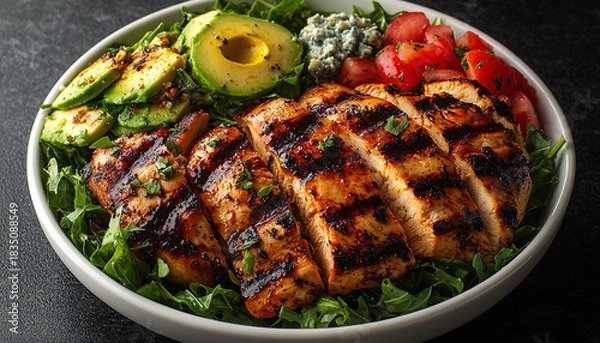 Obraz Grilled meat and vegetable plate for healthy lunch generated by AI