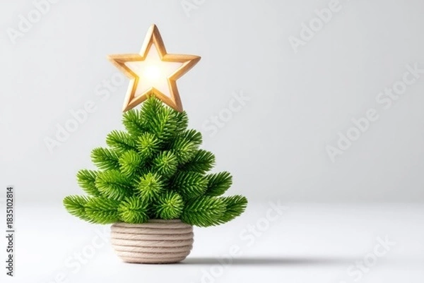 Obraz Festive christmas tree with glowing star on white background for holiday decor and design