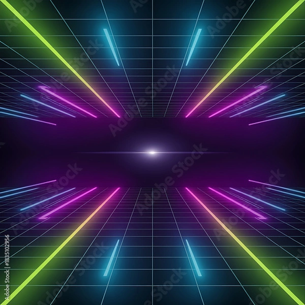 Obraz Dynamic Neon Grid Abstract Digital Future