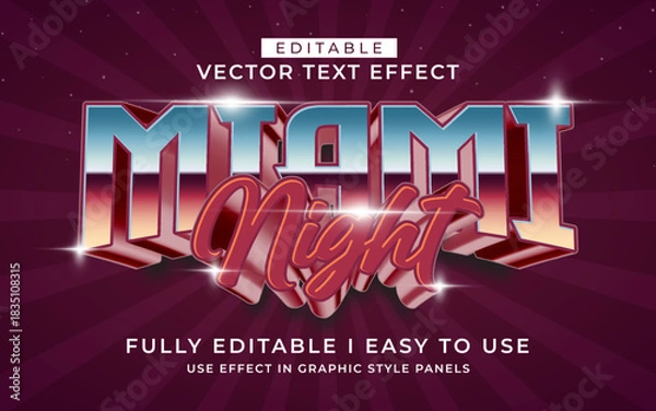 Obraz 3d editable miami night text effect typography style template