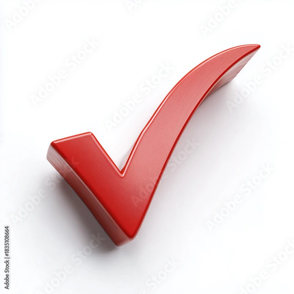 Obraz red 3d tick check mark on white background