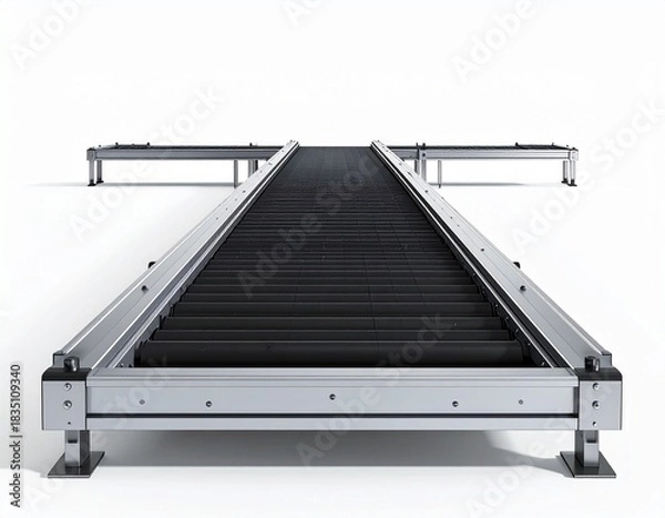 Fototapeta Front-Facing Industrial Roller Conveyor System with Metal Frame and Extended Transport Path